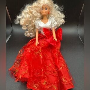 1987 Totsy Doll Blonde Curly Hair Red Dress VTG